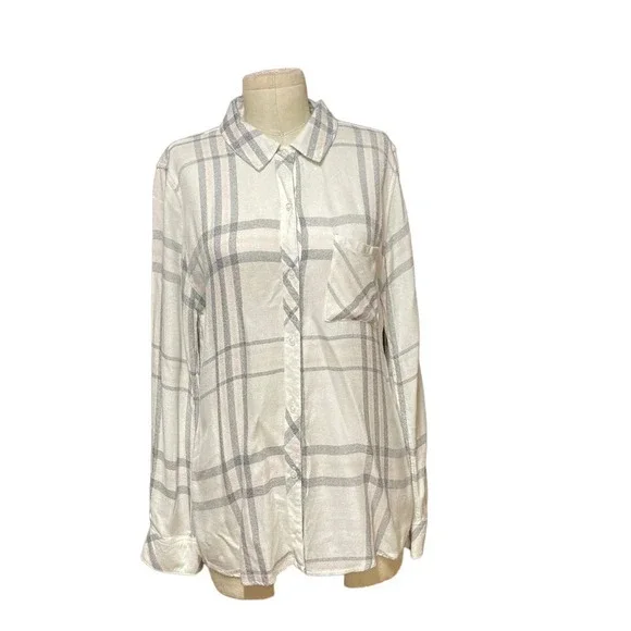 Rails Hunter Button Up Plaid Flannel Shirt White Gray Pink Size Medium - Picture 2 of 10